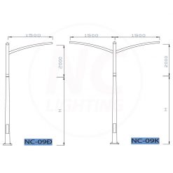Kích thước cơ bản Cột Đèn Đường Mạ Kẽm NC-09