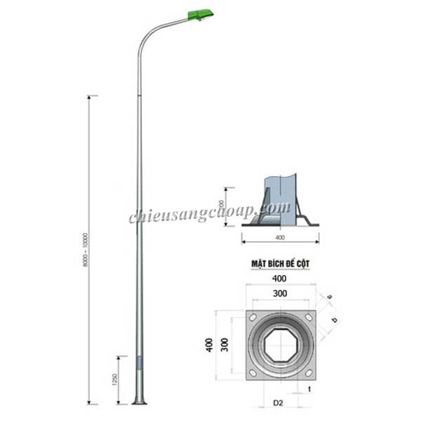 Cột đèn cao áp bát giác liền cần đơn