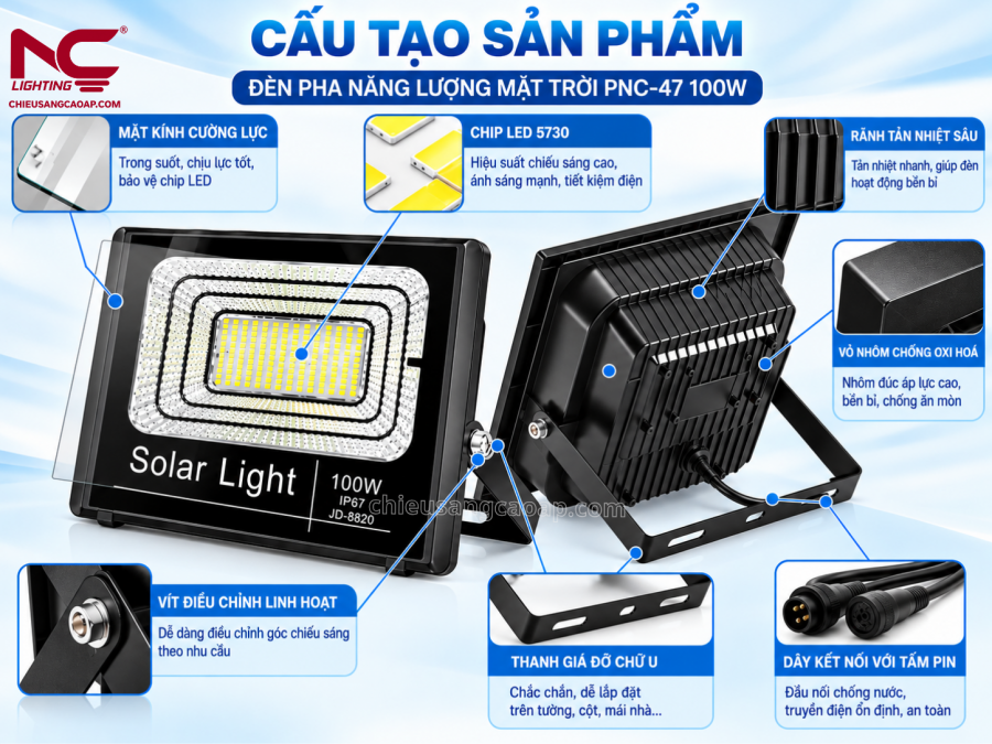 Đèn Pha Năng Lượng Mặt Trời PNC47 cấu tạo pnc-47