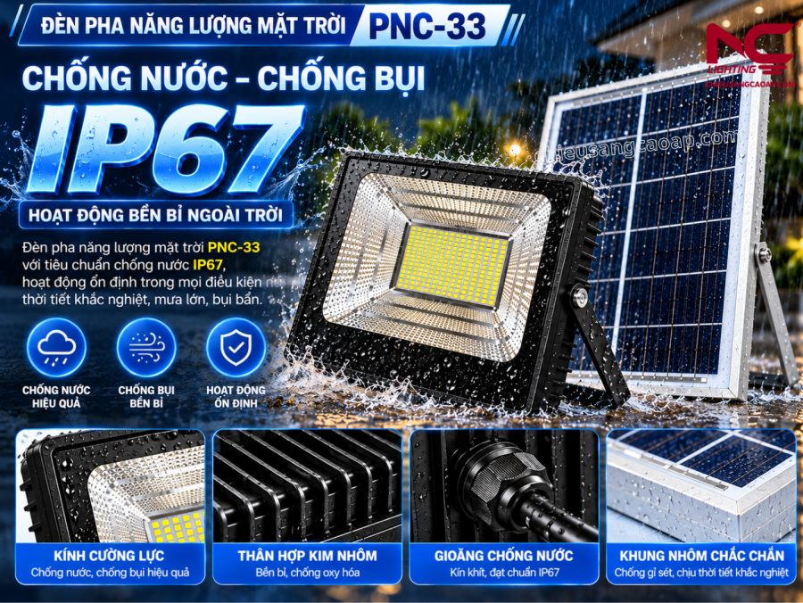 Đèn Pha Năng Lượng Mặt Trời PNC-33 PNC-33 đạt chuẩn IP67