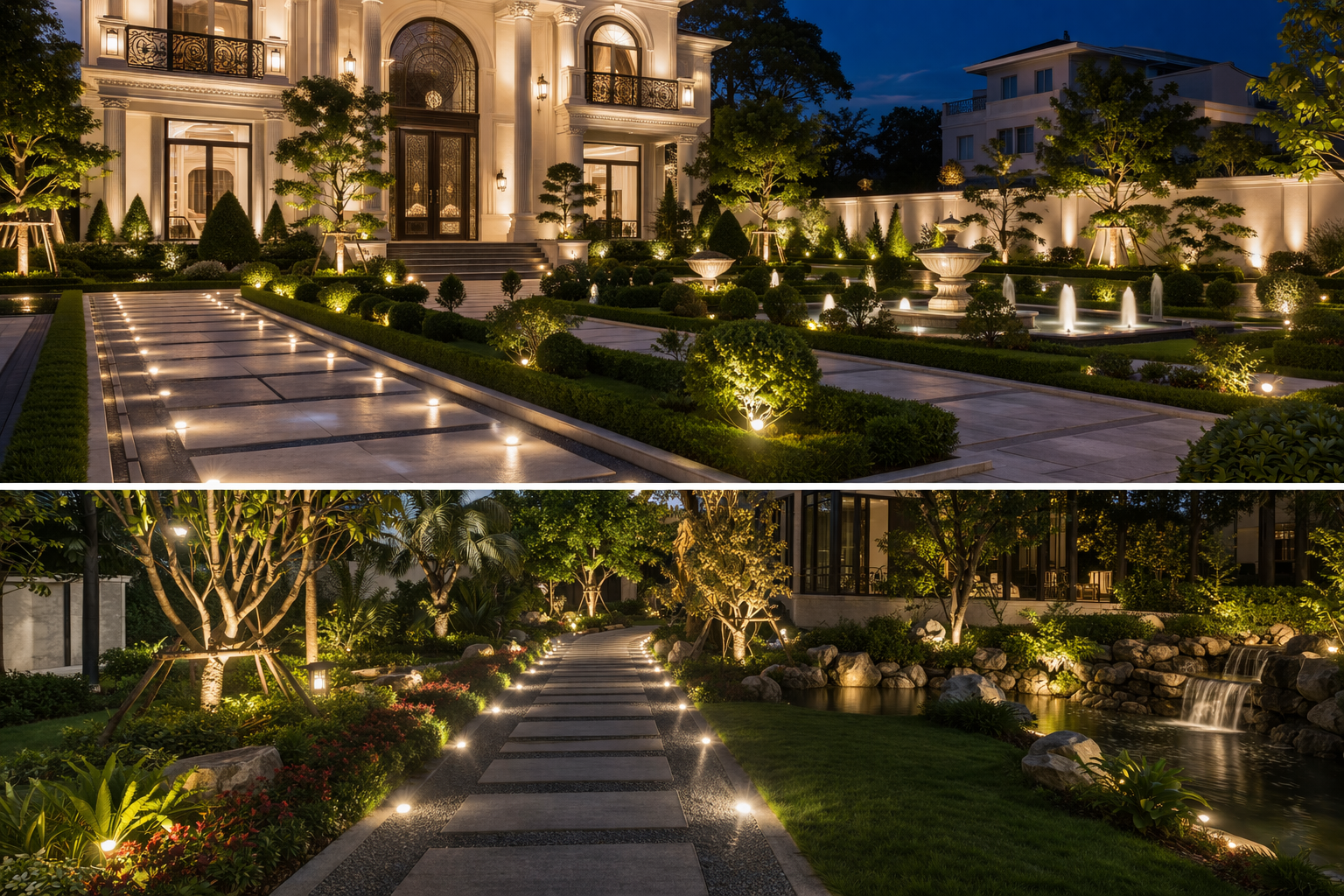 Hướng dẫn trang trí biệt thự bằng đèn âm đất Trang trí biệt thự với đèn âm đất