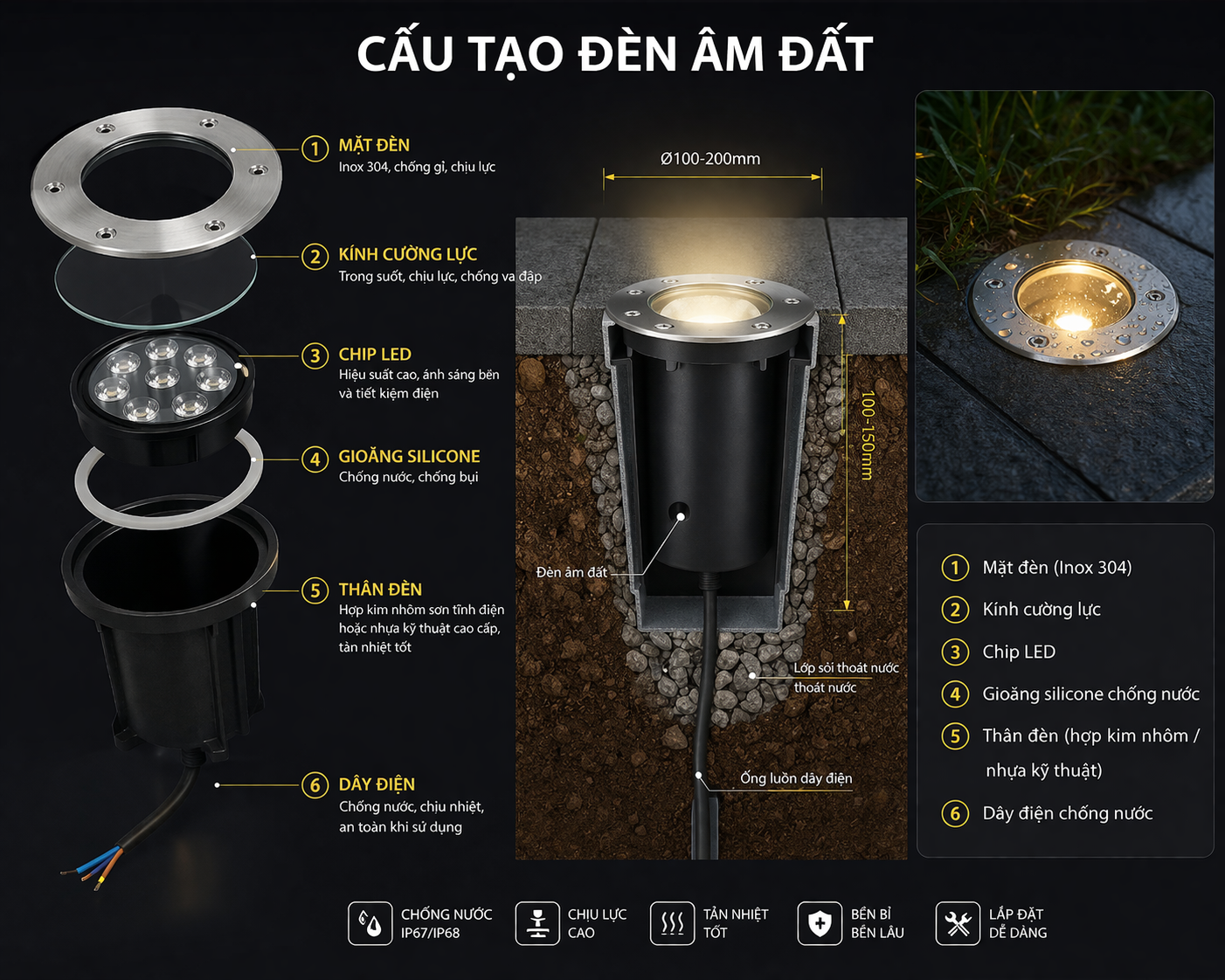 Cấu tạo của đèn âm đất Cấu tạo của đèn âm đất