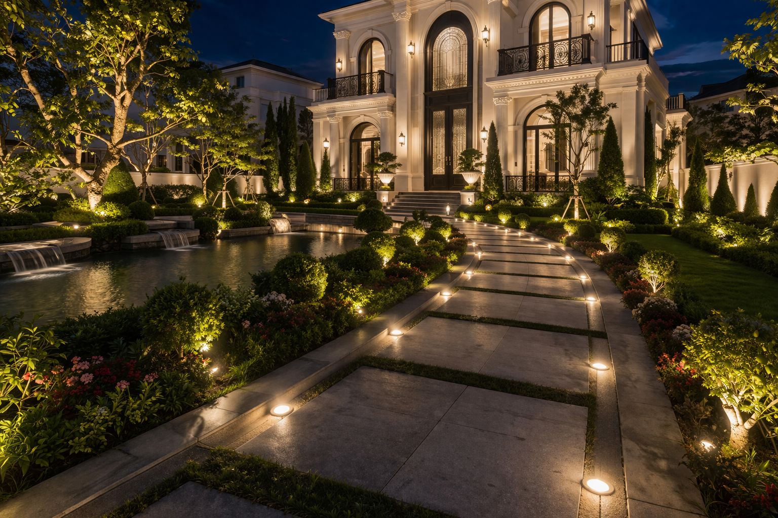 Hướng dẫn trang trí biệt thự bằng đèn âm đất Đèn âm đất giúp di chuyển an toàn buổi tối