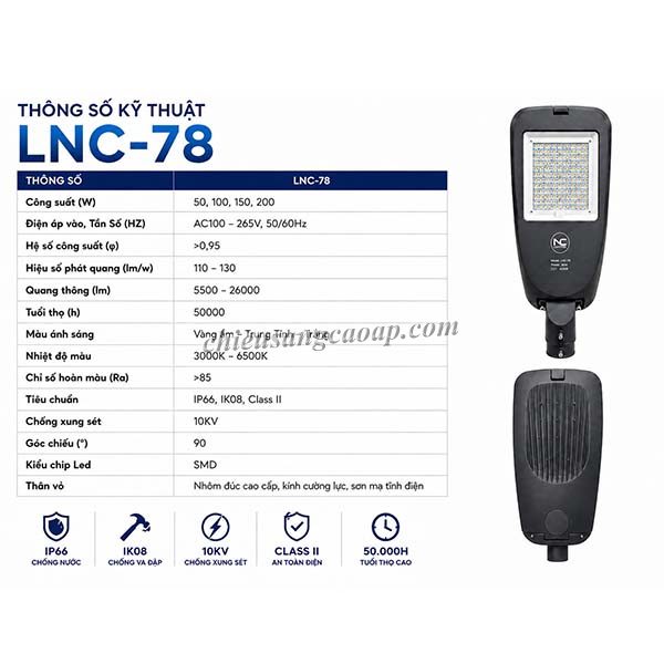 thong-so-ky-thuat-den-duong-led-lnc-78 Thông số kỹ thuật đèn đường LED LNC-78