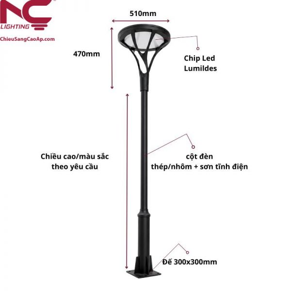Cột đèn chiếu sáng sân vườn DN30