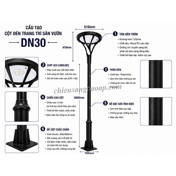 cau-tao-cot-den-san-vuon-dn30 Cấu tạo cột đèn sân vườn DN30