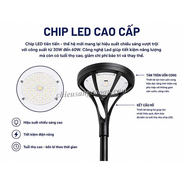 chip-led-cot-den-san-vuon-dn30 Cấu tạo cột đèn sân vườn DN30