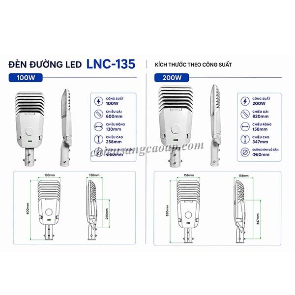 kich-thuoc-den-duong-led-lnc-135 Kích thước đèn đường LED LNC-135