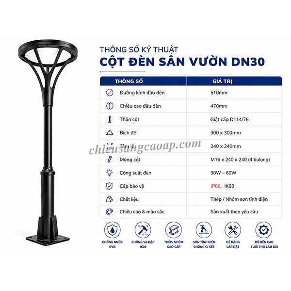 thong-so-cot-den-san-vuon-dn30 Thông số kỹ thuật cột đèn sân vườn DN30