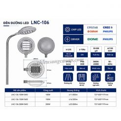 Thông số kỹ thuật đèn đường Led LNC-106