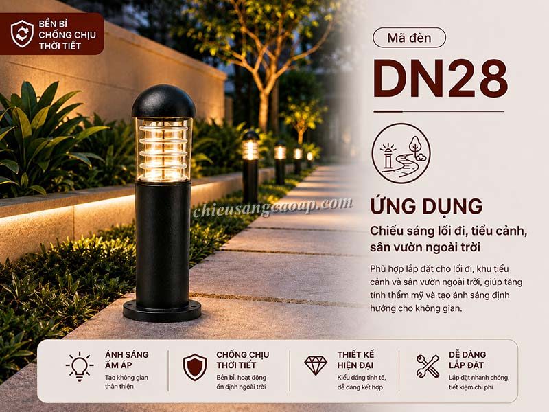 Đèn nấm sân vườn DN28 Ứng dụng đèn nấm sân vườn DN28