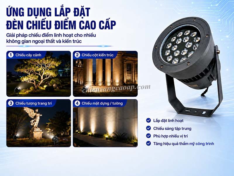 Ứng dụng của đèn LED rọi cột cho chiếu sáng sân vườn
