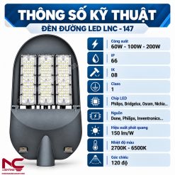 Đèn đường LED 3 Module 200W LNC-147 Thông số LNC-147