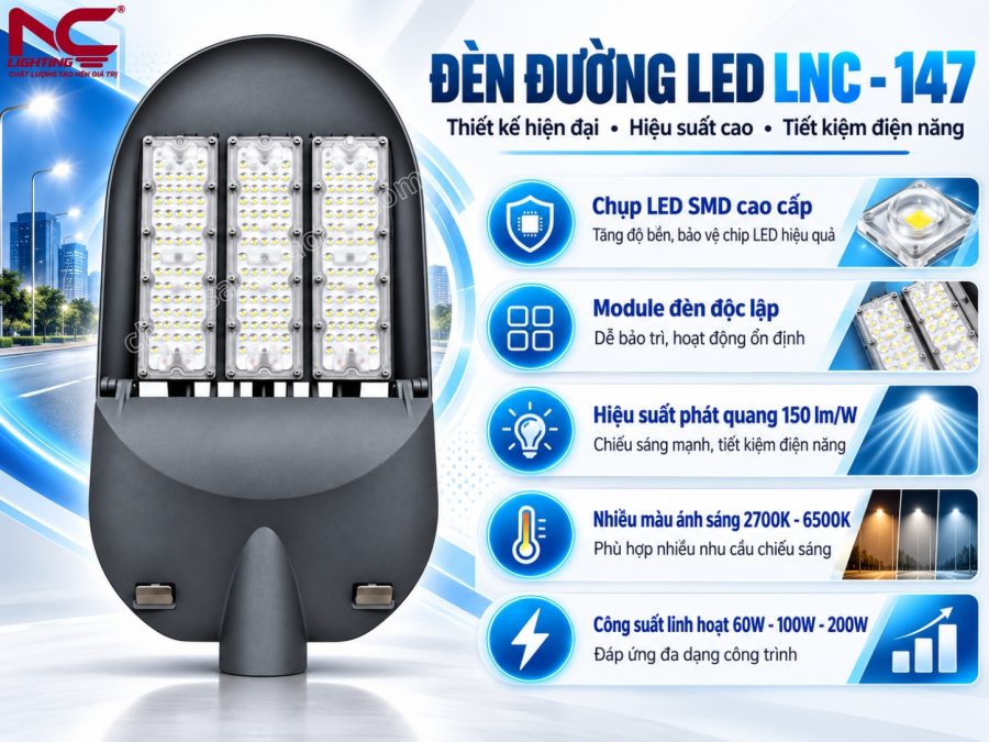 Đèn đường LED 3 Module 200W LNC-147 Thiết kế chi tiết của LNC-147