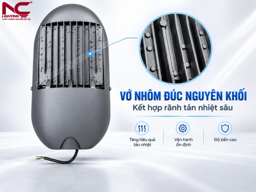 Đèn đường LED 3 Module 200W LNC-147 Vỏ của LNC-147 có rãnh tản nhiệt sâu
